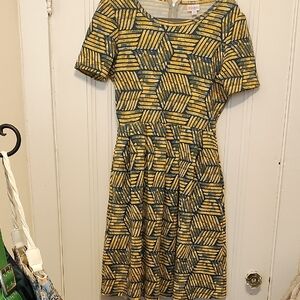 LuLaRoe Yellow and Blue Geometric Midi Dress